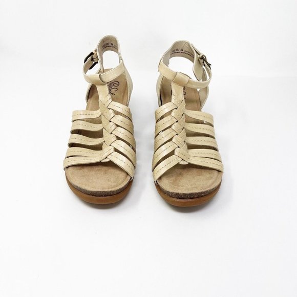 Pure Sole Leather Beige Nude Strappy Open Toe Wedge Sandals Size 9 - Picture 10 of 12